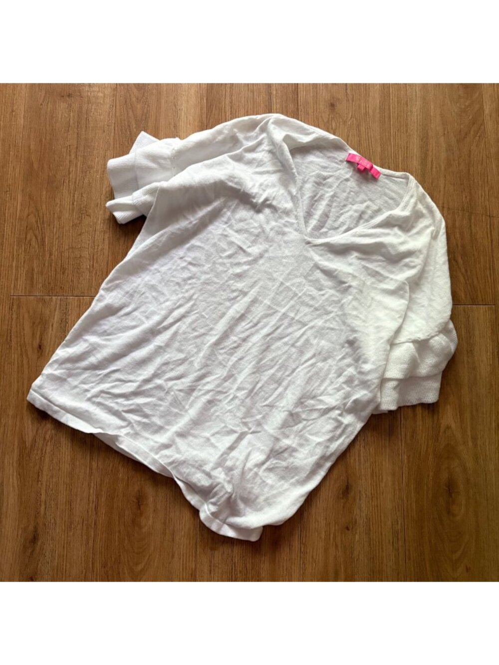 Lilly Pulitzer V-Neck Short Ruffle Sleeve Knit Blouse White Women’s Size XS